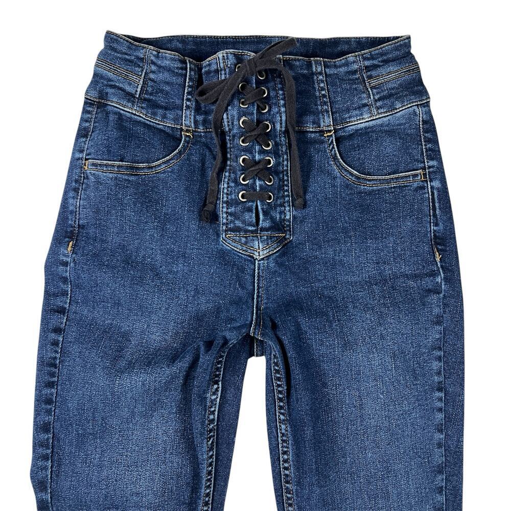 CRVY by Free People Lovers Knot High Waist Lace Up Skinny Jeans Size 27 - Picture 4 of 11